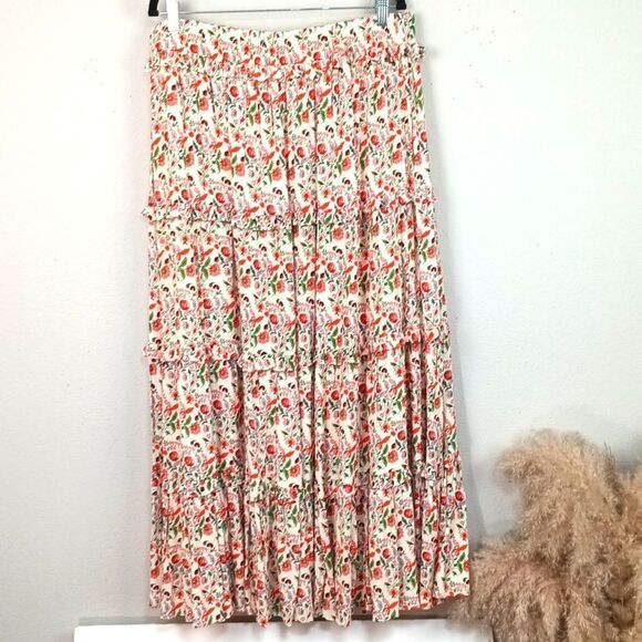 Gibson Latimer Womens Floral tiered Maxi Skirt with Tassels cottagecore boho 12 - Picture 5 of 11